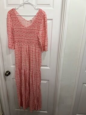 Caslon Pink Printed Smocked Maxi Dress